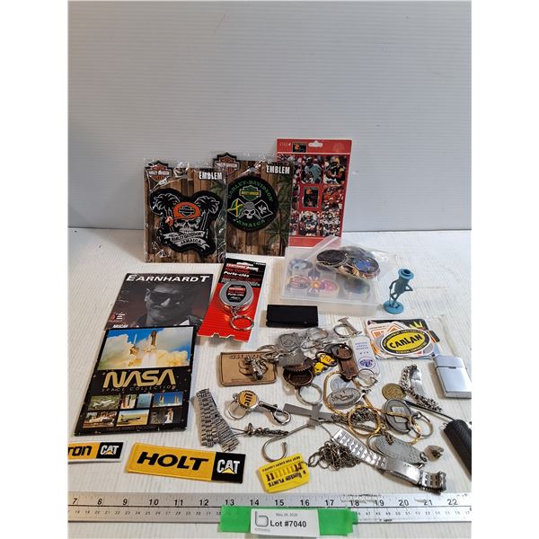 Misc Harley-Davidson Patches, CAT Patches, Keychains, Jewelry Pieces, Pogs,