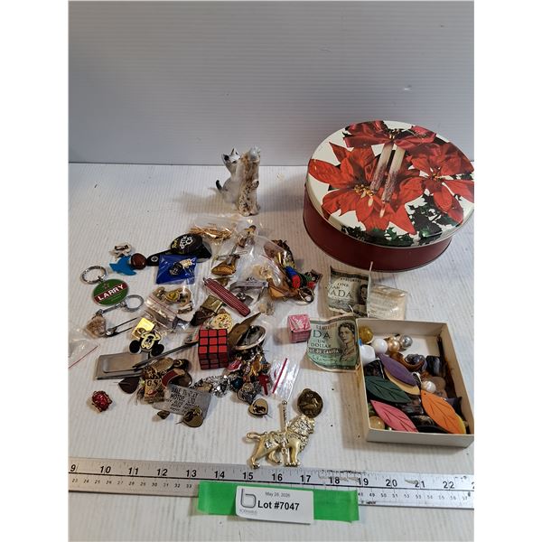 Misc items, Pins, Keychains, Craft Materials, Ceramic cat, Torn $ bills