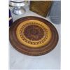 Image 5 : Vases, Brass "Mother" Plaque, Wooden Platter, GE Fan - Tested, Spice Turnstile, Tin