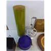 Image 7 : Vases, Brass "Mother" Plaque, Wooden Platter, GE Fan - Tested, Spice Turnstile, Tin