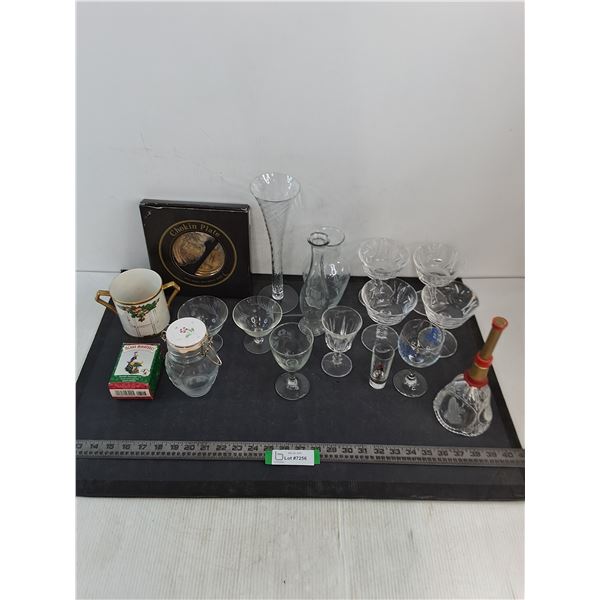 Assorted Glass & Crystal Stemware & Vases, Decorative Plate & Bell