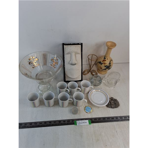 IKEA Mugs & Saucers, Vases, Easter Island Tissue Box, Fruit Bowl, Misc.