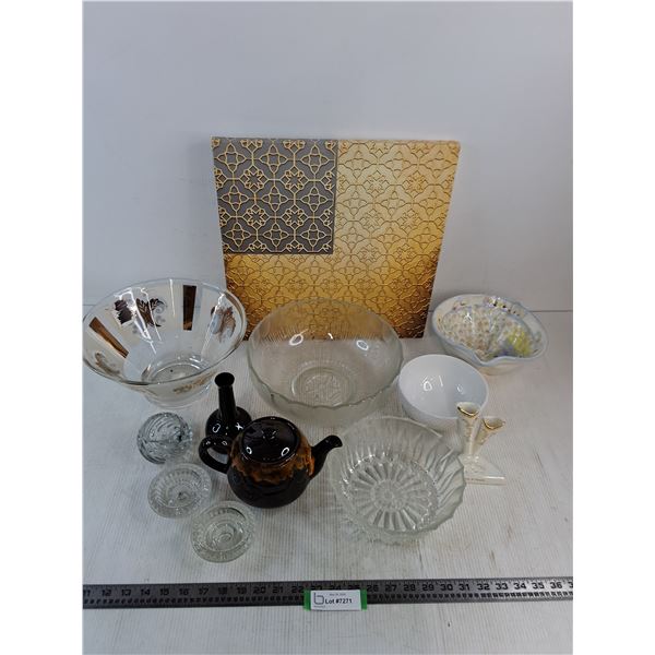 Large Glass Bowls, Teapot, Candle Holders, Vases, Canvas Wall Decor