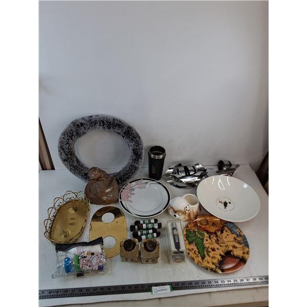 Furry Steering Wheel Cover, Large Ceramic Bowl, Candle Holders, Ornaments, Misc.
