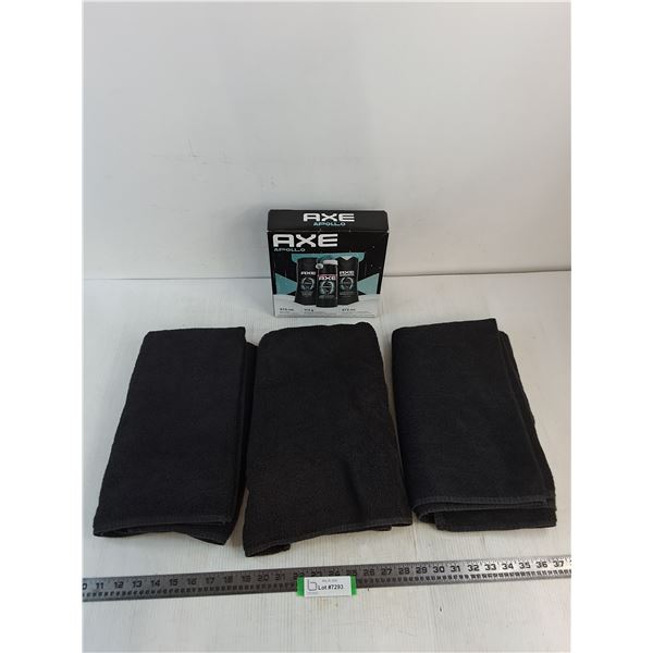 Sealed Axe Apollo 3-Pack Personal Care Liquids, (3) Large Black Towels