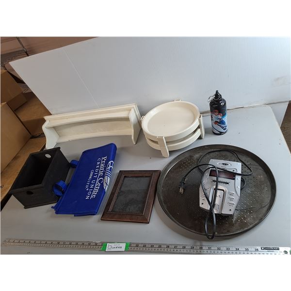 Wooden Wall Shelf 20.5" Long, Metal Tray, Hockey Water Bottle, Misc.