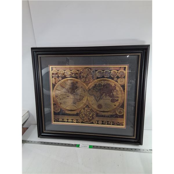 Framed Foil World Map 30.25" x 26.25"-Cannot Ship