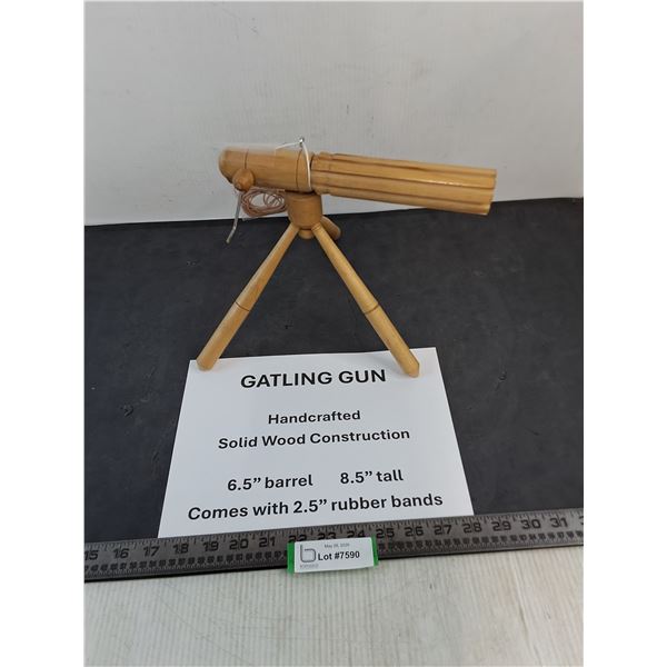 Wooden Gatling Gun - Operational with Rubber Bands
