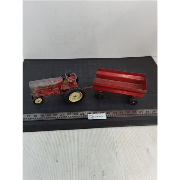 Vintage Metal Toy Tractor & Cart