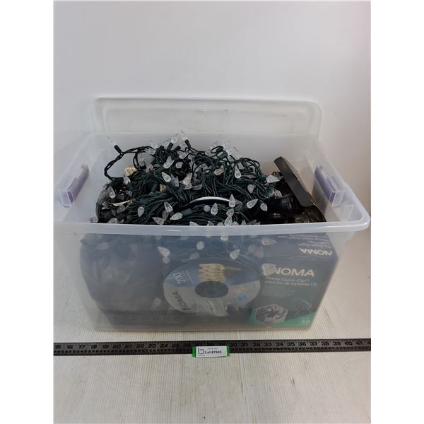 Plastic Tote Full of String Lights & Timer - 22x15x13" - Cannot Ship