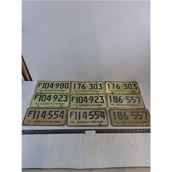 (9) Saskatchewan License Plates from 1974-76