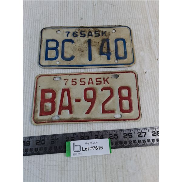 (2) Saskatchewan Motorcycle License Plates from 1975 & 1976