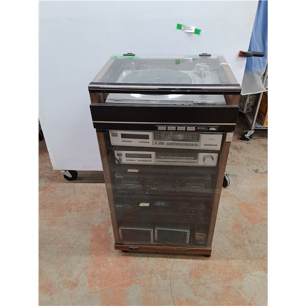 *Assorted Hitachi & Sony Cassette & Record Players - As Is, Rolling Entertainment Case - PICKUP ONLY