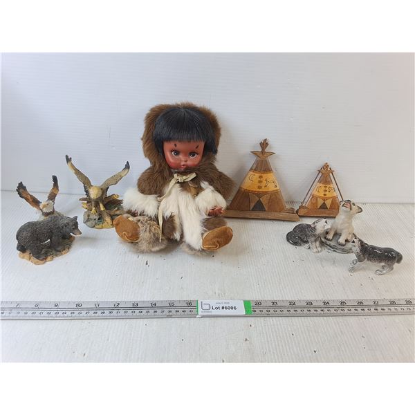 Indigenous Doll, Wooden Teepee Decor, Animal Statues
