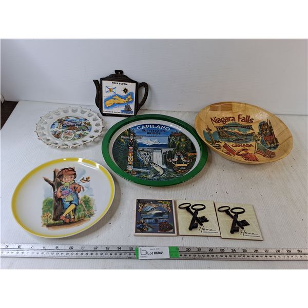 Canadian Themed Plates & Bowl & (3) Coasters