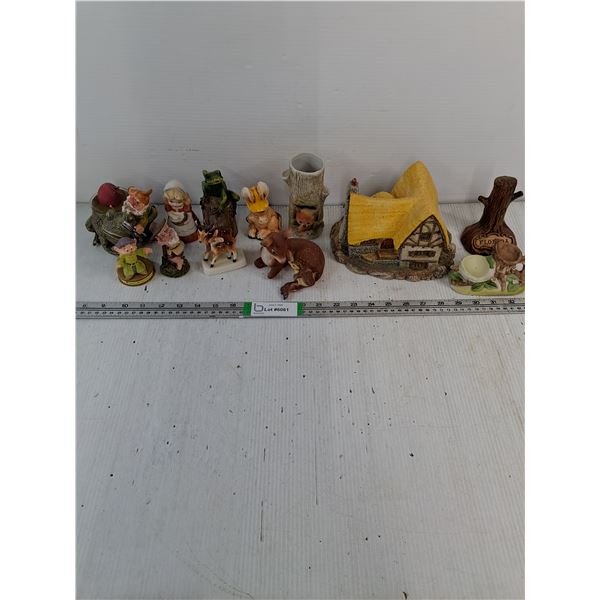 Vintage Disney Snow White Cottage and several Pieces of Porcelain Animal Figurines
