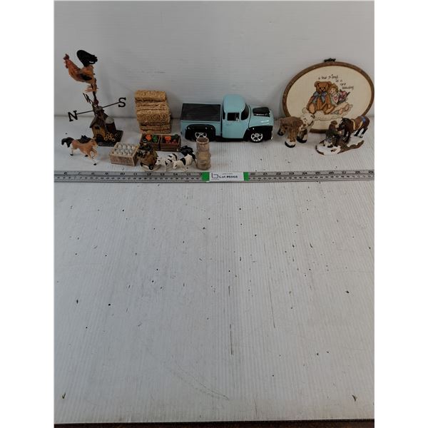 1:24 1956 Ford F-100 Die-Cast Truck, Assorted Porcelain Farm and Animal Figurines, Wall Hanger