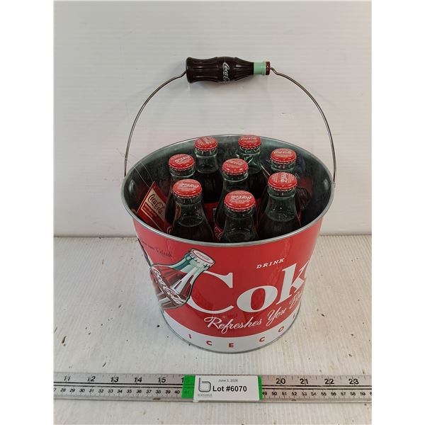 Coca Cola Metal Pail with (8) 237ml Glass Bottles (full)