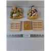 Image 1 : (2) Vintage Ceramic/Chalkware Wall Hangers,(2) Wood Coasters,Light