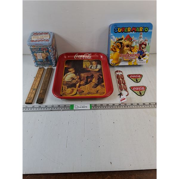 Coca Cola Tray,Bottle Opener,Magnets,Super Mario Checkers,Neilson Tin,(2) Vintage Folding Rulers