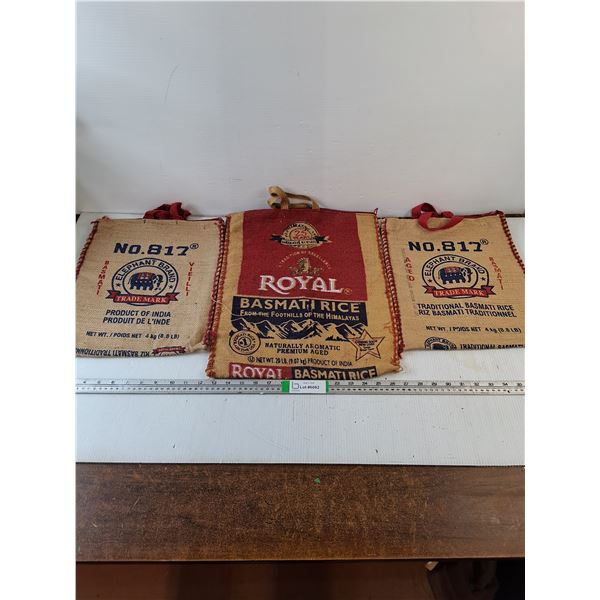 (3) Burlap Basmati Rice Sacks