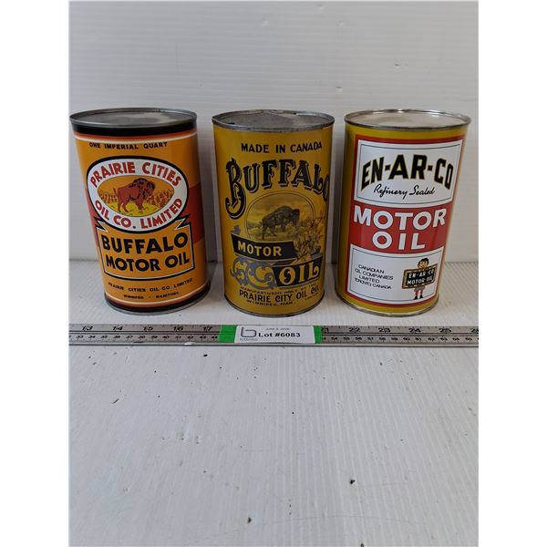 (3) Vintage Oil Tins-(2) Buffalo and (1) Enarco-Empty-as is