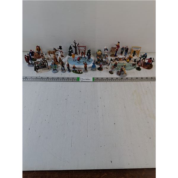 Large Lot of Various Miniature Ceramic Figures/Accessories for use with Christmas Villages/Winter Sc