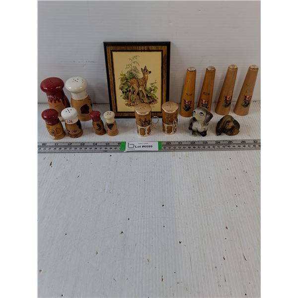 (6) Sets of Salt/Peppers,(2) Dog Ornaments,Picture