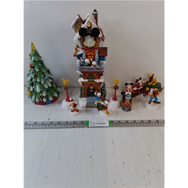 Disney Holiday Village Clock Tower with Figurines,Ceramic Christmas Tree