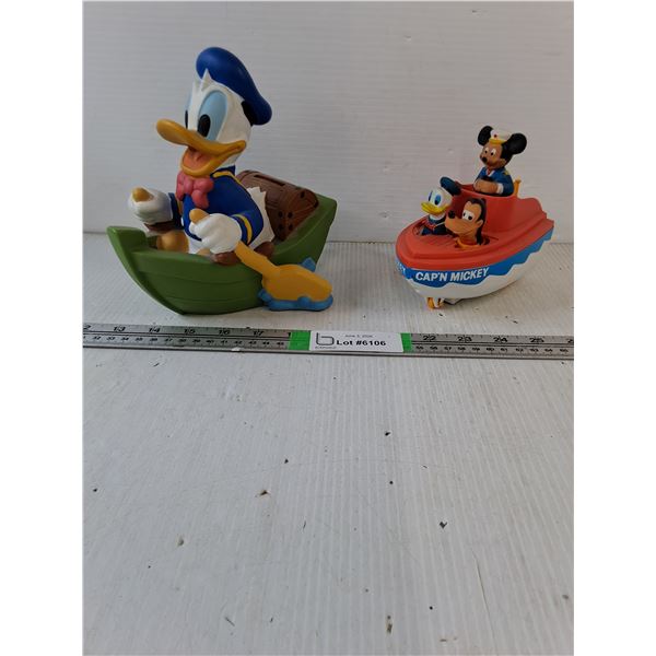 Vintage Disney Hard Plastic Donald Duck Coin Bank and "Cap'n Mickey" Wind-Up Plastic Toy