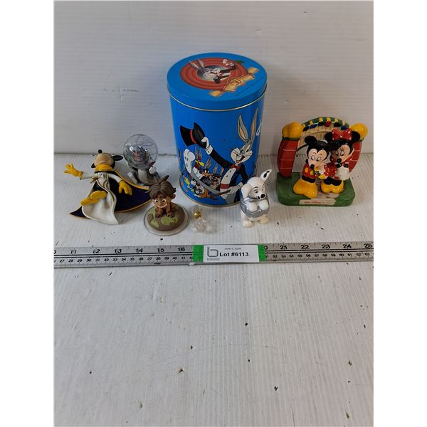Disney Tin,Ceramic Salt/Peppers and Assorted Toys/Figurines