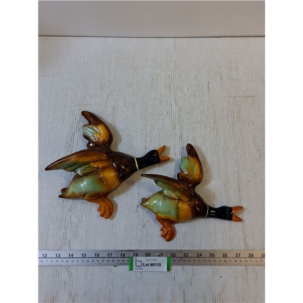 Pair of Vintage Chalkware Ducks - Longest Part is 10"