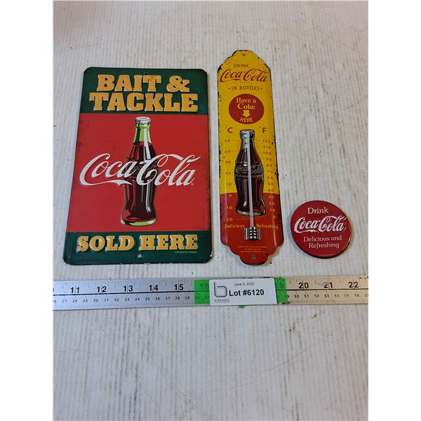 Coca Cola Lot-Metal Sign and Thermometer and Magnet