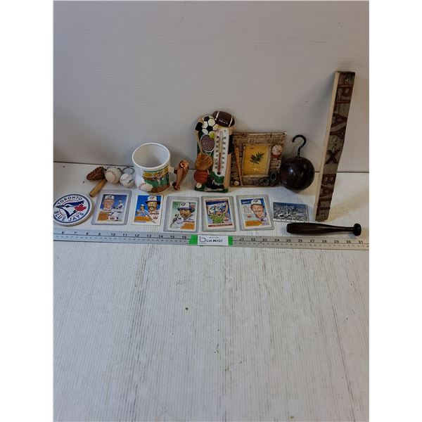 Baseball Themed Lot: Blue Jays Cards,Keychains,Mug,Thermometer,Frame,Wood Sign and more
