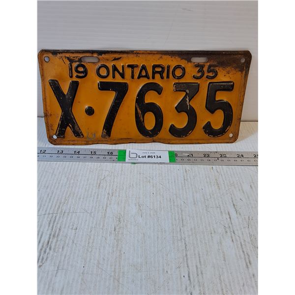 Vintage 1935 Ontario License Plate