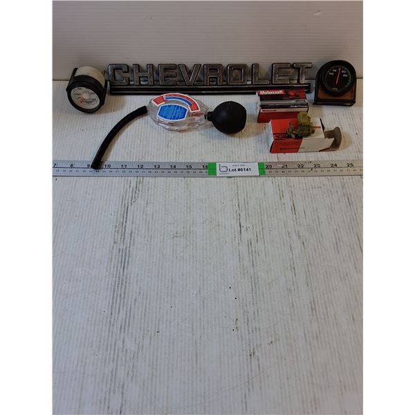 Antifreeze Tester,(2) Gauges,Chevrolet Fender Sign,Ford Switch,Empty Box