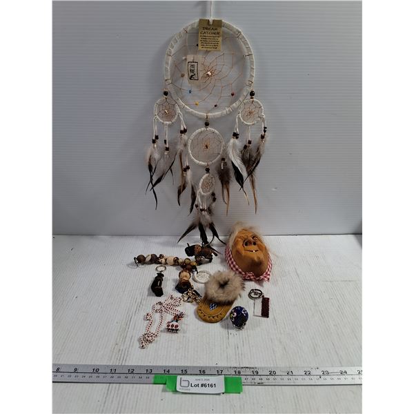 Assorted items, including Indigenous Crafts, Dream Catcher, Beading