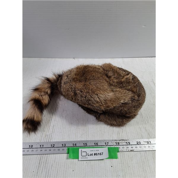 Coon Hat, Rabbitskin and Raccoon Tail  Size Small