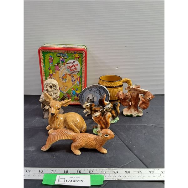Misc Ceramic Figurines, Cracker Jack Tin