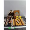 Image 1 : Misc Household Items, Indigenous Doll, Wood Guest Book