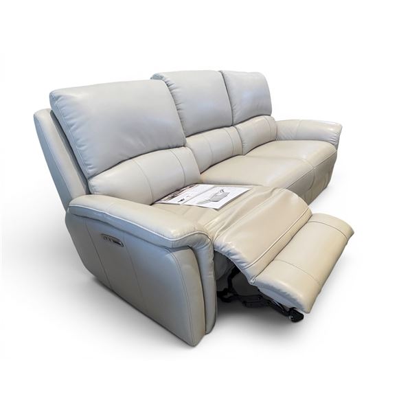 New – Power Reclining Genuine Leather Sofa with Power Headrest – Retail: $3,599
