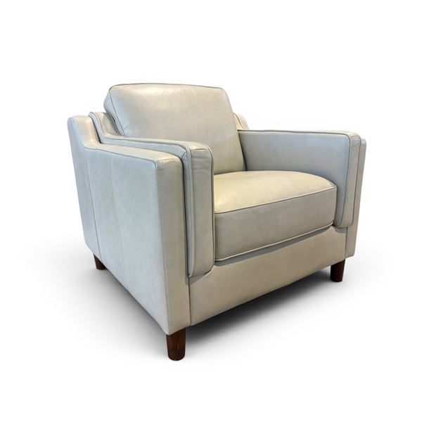New – Top Grain Leather Chair with Pocket Coils, High Density Foam, Retail: $1299