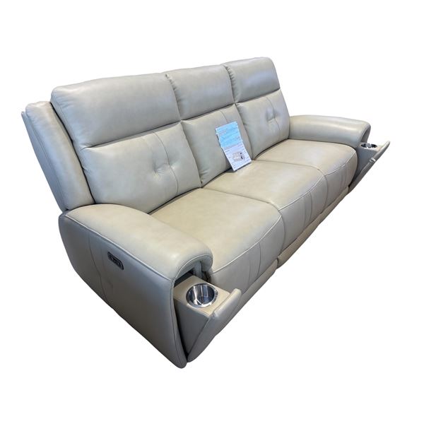 New – Power Reclining Top Grain Leather Sofa with Power Headrest, Retail: $3,999