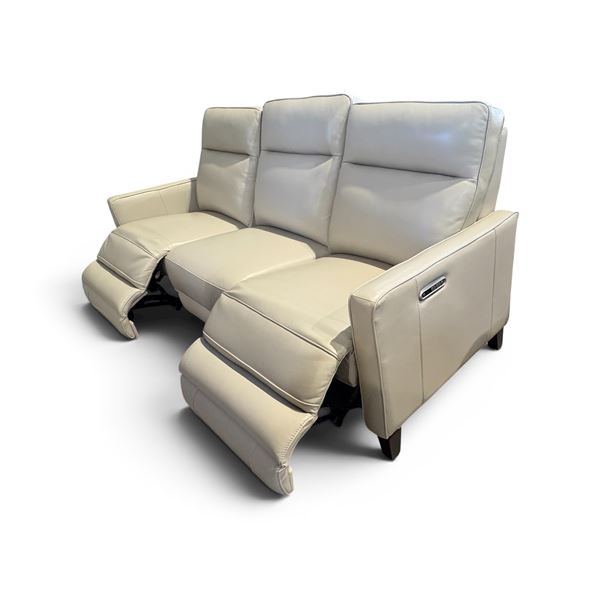 New – Power Reclining Genuine Leather Sofa with Power Headrest – Retail : $3,599