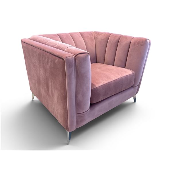 New – Designer Fabric Coral Chair in Plush Pink Velvet – Retail Price: $1,499