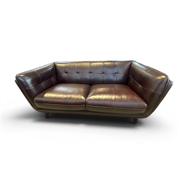 New – Leather Loveseat with Pocket Coils, High Density Foam – Retail Price: $3,299