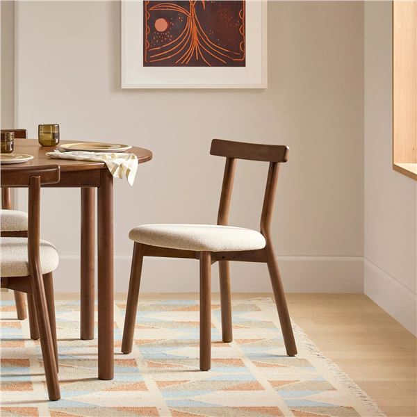 New - Set of 2 Article Ulka Dining Chairs - Ratine Buff and Walnut - RV: $398 CAD (ART4558)