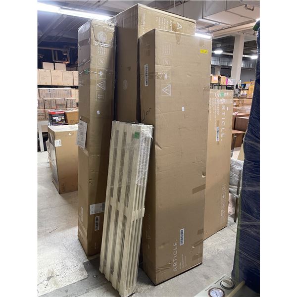 Group of 7 Boxes - Article Quality Bed Frames and Components Parts, including Basi and Leif, in Quee