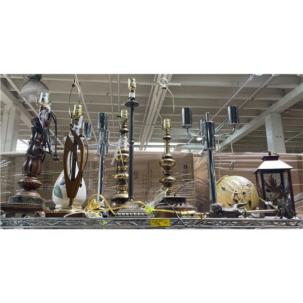 Shelf of 8 Table Lamps - Various Style and Sizes