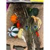 Image 3 : Group of Yarn and Craft Decor - Crochet Pumpkins, Pinecones, and Peacock Feathers